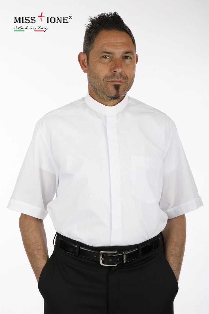 ART 101  Camicia  manica corta Clergy 100%Cotone Popeline   colore Bianco